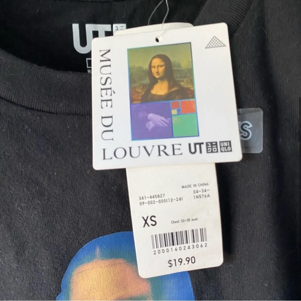 UNIQLO Black Short-Sleeve Mona Lisa Graphic Tee with Blue & Teal Print - Picture 3 of 4